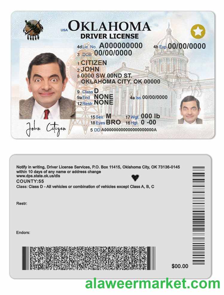 USA Oklahoma driving license template in PSD format, fully editable (2020 – present)